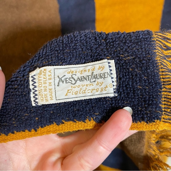 Vintage Yves Saint Laurent Large Bath Towel Striped Fieldcrest 70s Blue Yellow - Picture 7 of 16